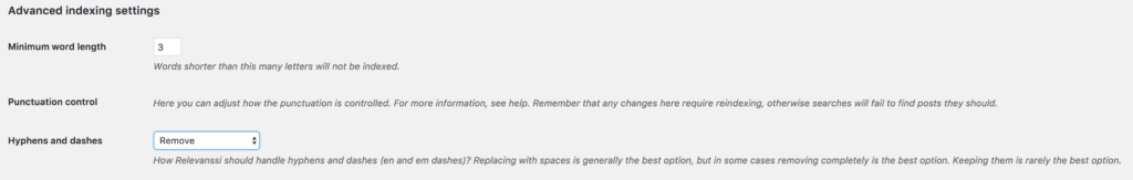 Relevanssi hyphens and dashes