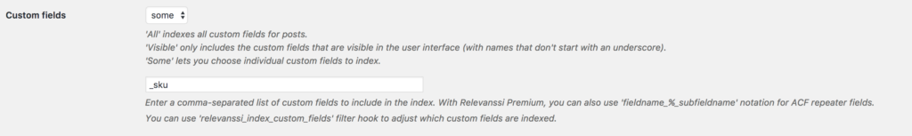 Relevanssi custom fields setting