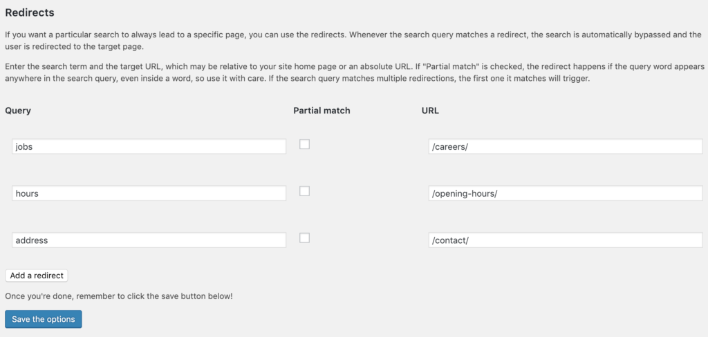 Relevanssi Redirects example